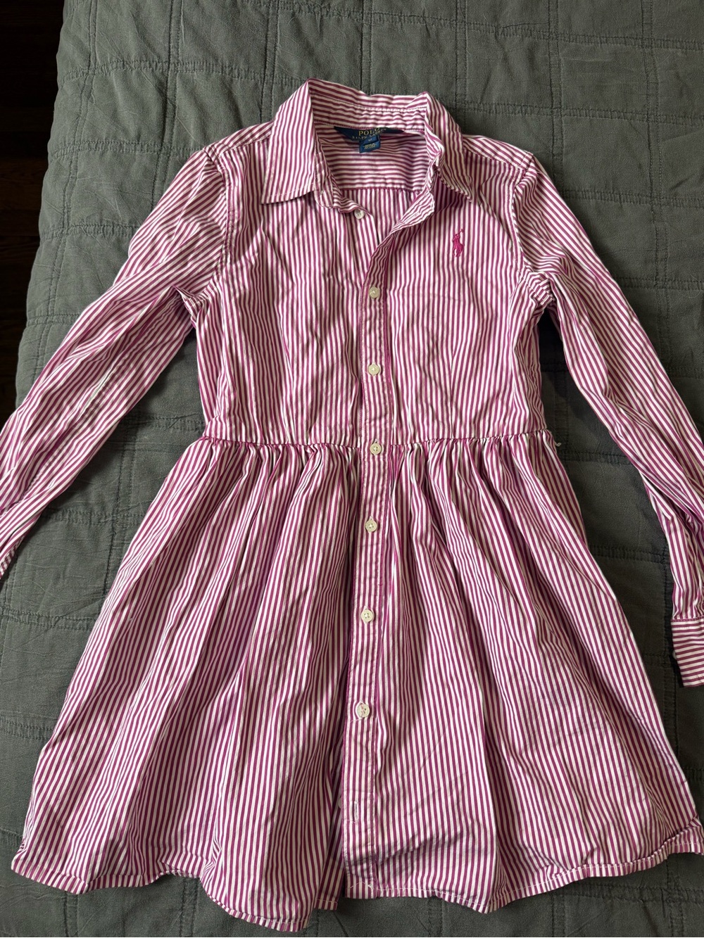 Polo by Ralph Lauren Pink & White Striped Button-Front Girls Dress